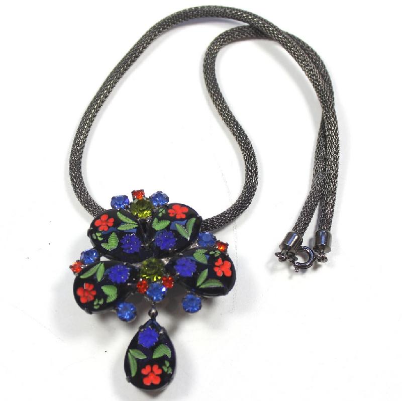 Front view of Black (jet) Pear Painted (hand/Transfer) Necklace