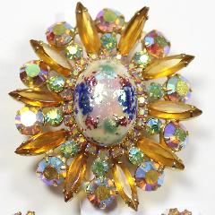 Topaz Navettes Painted (hand/Transfer) Pin Pendant