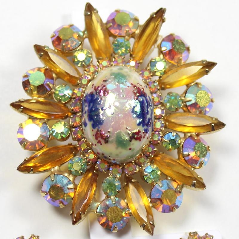 Front view of Topaz Navettes Painted (hand/Transfer) Pin Pendant