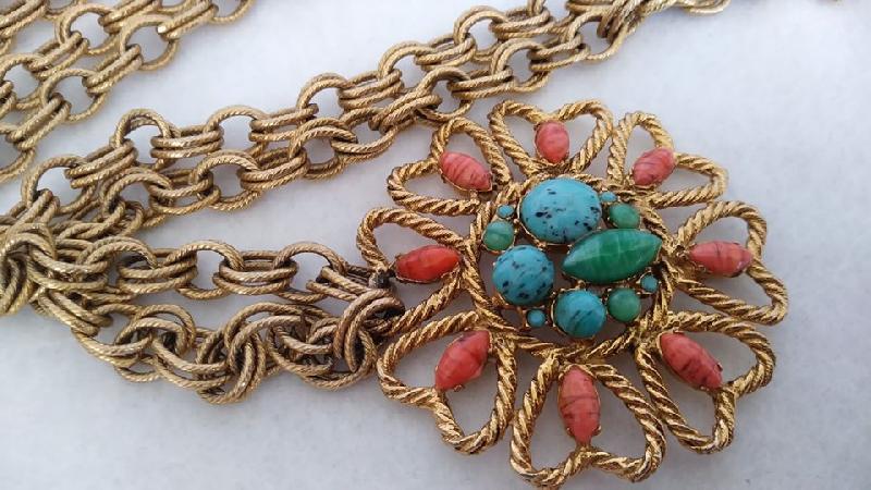 Front view of Multiple Colors Cabochons Striped Belt