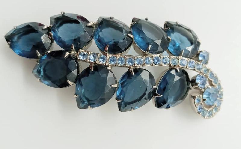 Front view of Blue Pear Brooch