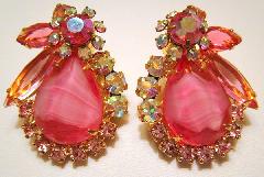 Pink Pear Striped Earrings Clip