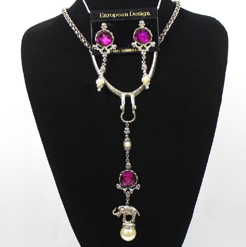 Front view of Purple (cardinal) Cabochons Plastic Necklace
