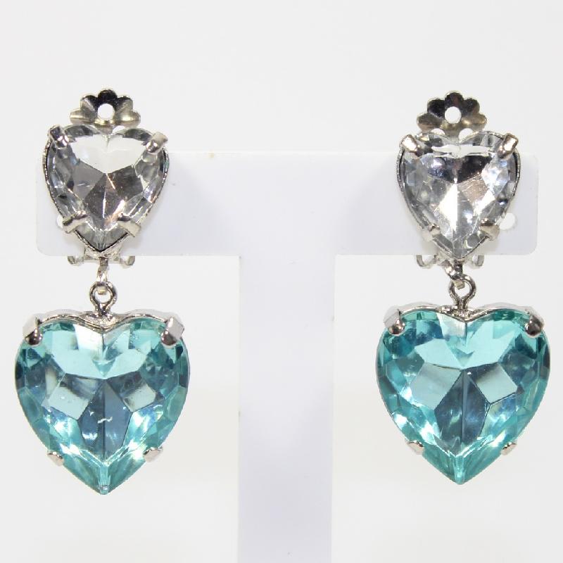 Front view of Blue Heart Plastic Earrings Clip