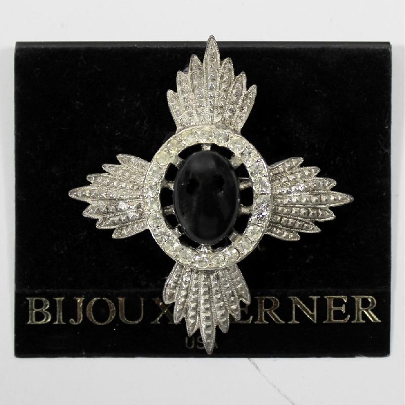 Front view of Black (jet) Cabochons Brooch