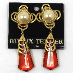 Orange Cabochons Pearl Earrings Clip