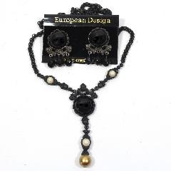 Black (jet) Cabochons Plastic Earrings Clip