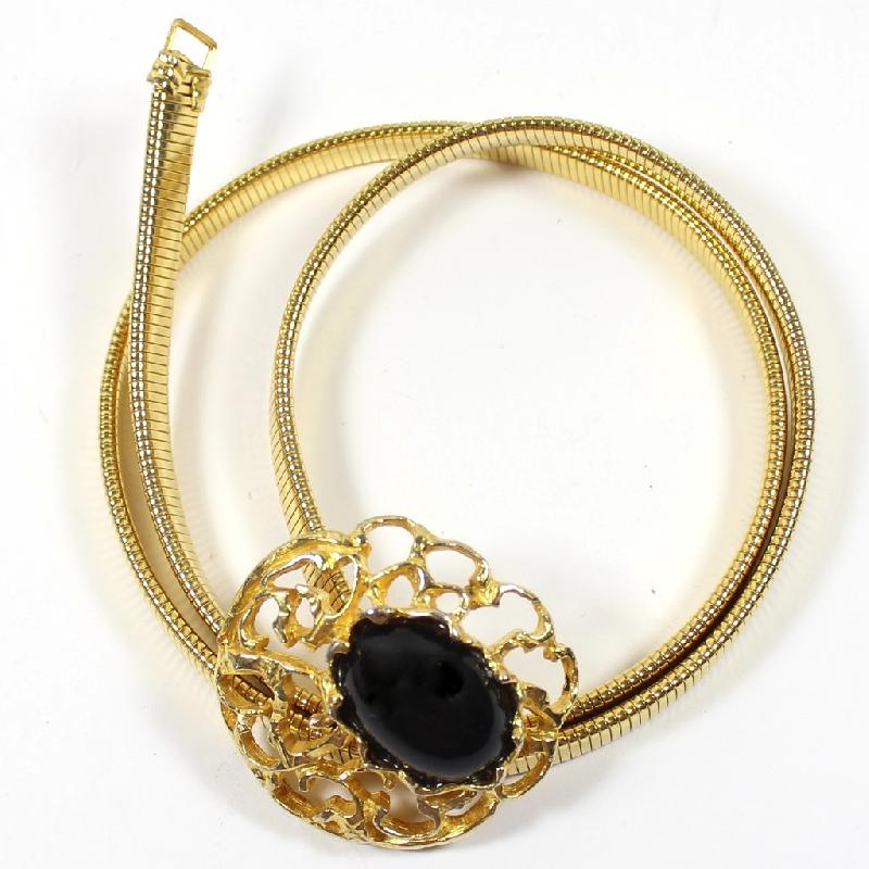 Front view of Black (jet) Cabochons Plastic Belt