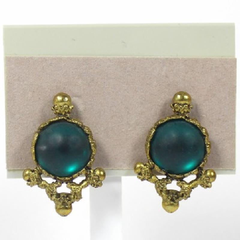 Front view of Green Cabochons Frosted Earrings Clip