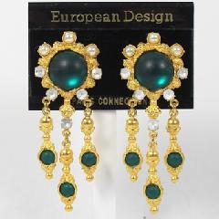Green Cabochons Frosted Earrings Clip