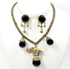 Black (jet) Cabochons Plastic Earrings Clip