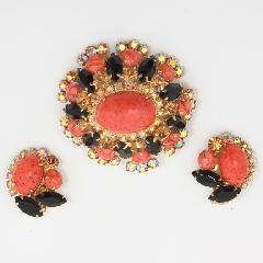Orange Cabochons Spotted Earrings Clip