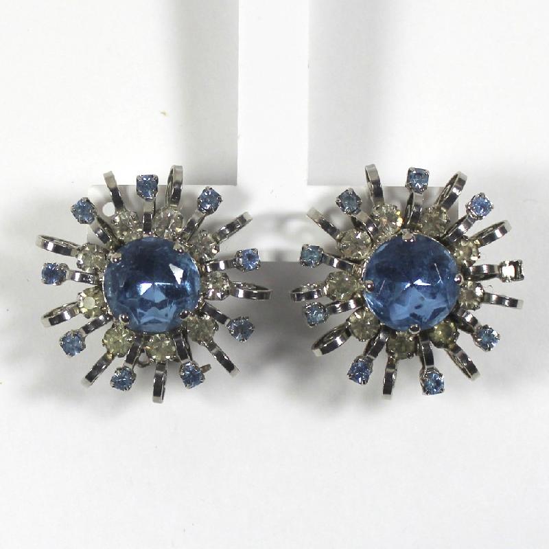 Front view of Blue Chatons Only Earrings Clip