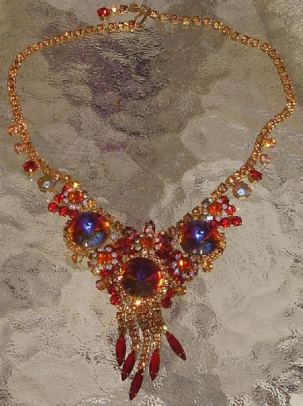 Front view of Red Navettes Rivoli/Margarita Necklace