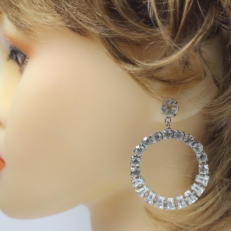 Front view of Clear Keystones Earrings Pierced