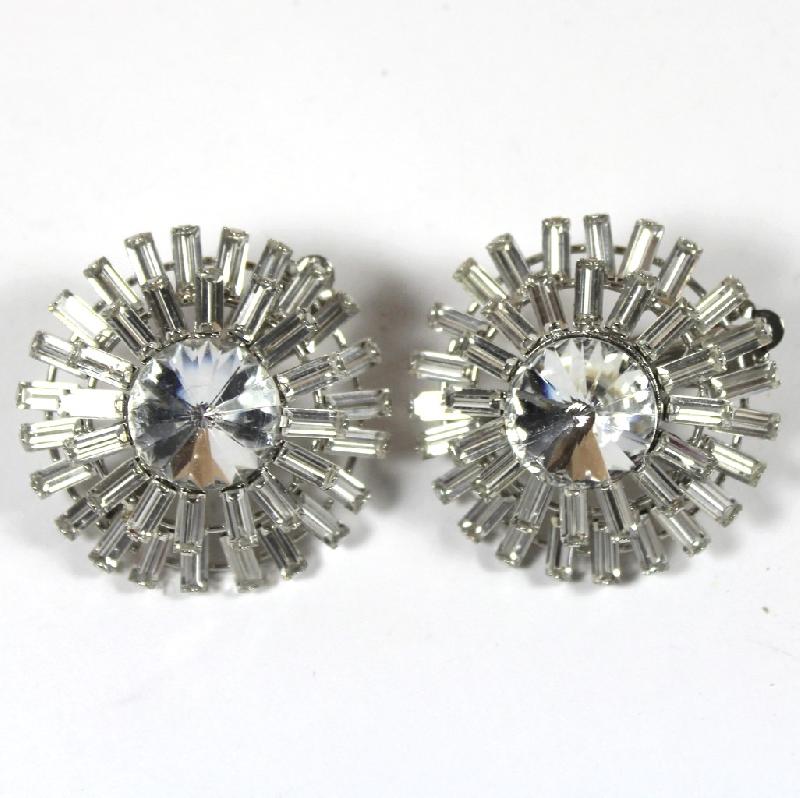 Front view of Clear Baguettes Rivoli/Margarita Earrings Clip