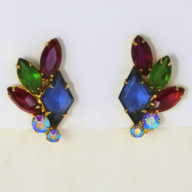 Front view of Multiple Colors Diamond Earrings Clip