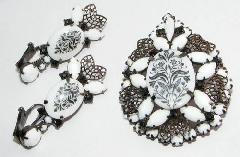 White (chalk Or Milk) Cabochons Painted (hand/Transfer) Pin Pendant