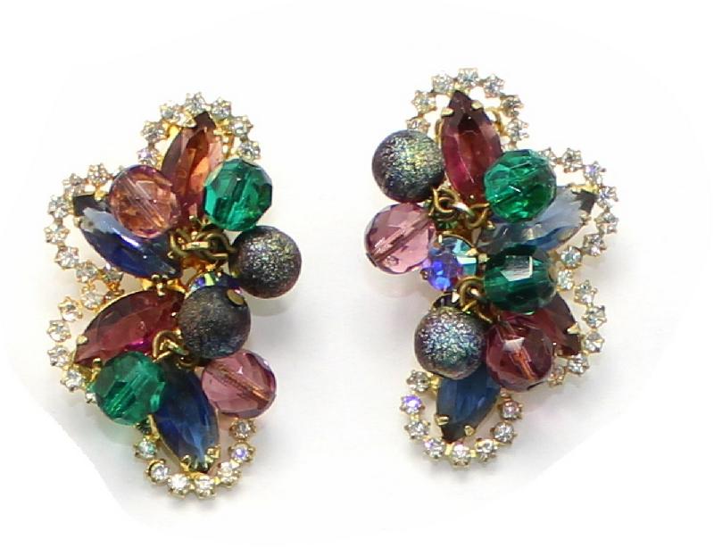 Front view of Multiple Colors Navettes Earrings Clip
