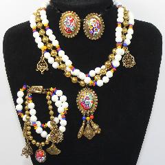 White (chalk Or Milk) Cabochons Multi-Color/Shaded Necklace