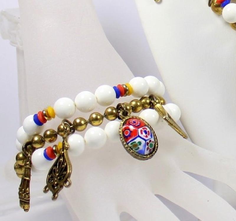 Front view of White (chalk Or Milk) Cabochons Multi-Color/Shaded Bracelet Flat Push In