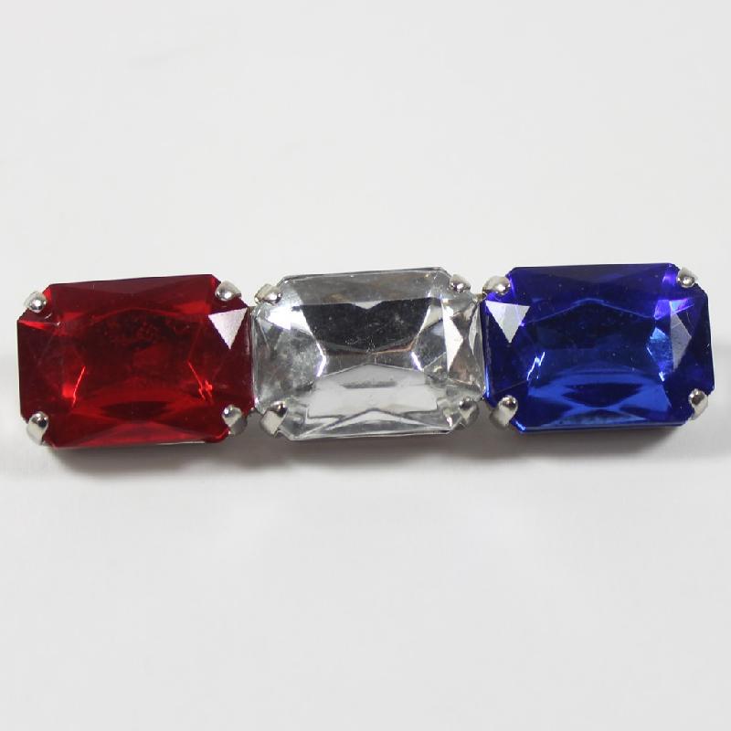 Front view of Patriotic Emerald Cut Plastic Brooch