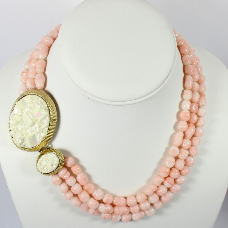 Front view of Pink Cabochons Molded/Cut Necklace