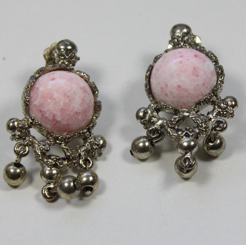 Front view of Pink Cabochons Multi-Color/Shaded Earrings Clip