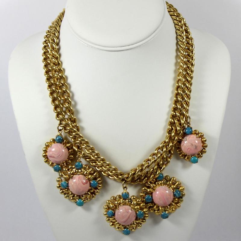 Front view of Pink Cabochons Plastic Necklace