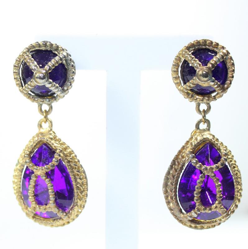 Front view of Purple (cardinal) Pear Plastic Earrings Pierced