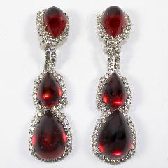 Red Cabochons Plastic Earrings Clip