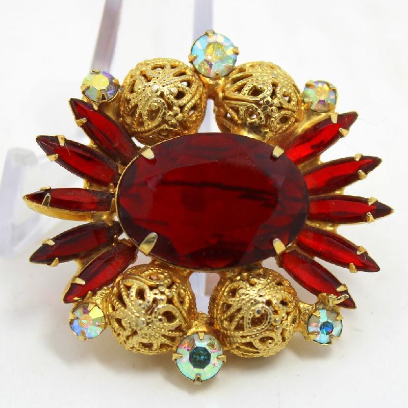 Front view of Red Navettes Brooch