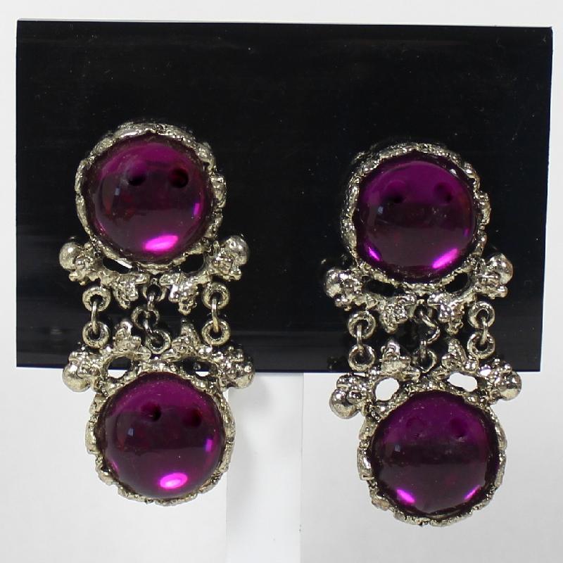 Front view of Purple (cardinal) Cabochons Plastic Earrings Clip