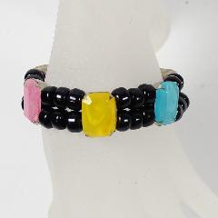 Black (jet) Emerald Cut Plastic Bracelet Stretch
