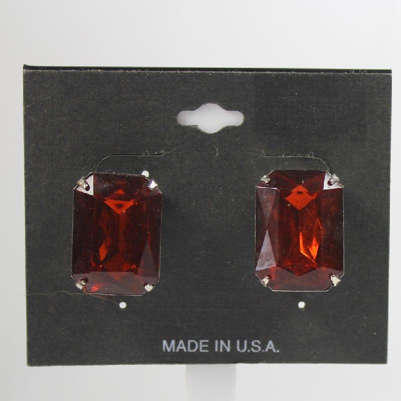 Front view of Topaz Emerald Cut Plastic Earrings Clip
