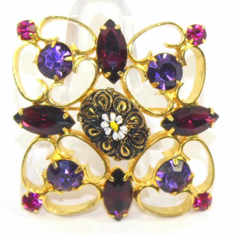 Front view of Purple (cardinal) Cabochons Painted (hand/Transfer) Brooch