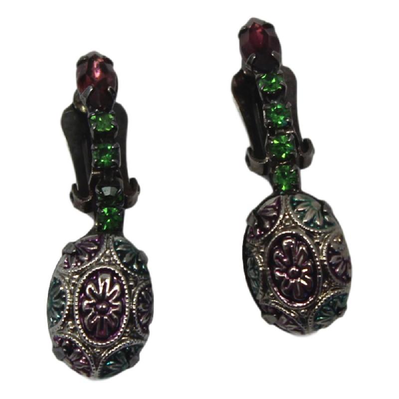 Front view of Purple (cardinal) Cabochons Molded/Cut Earrings Clip