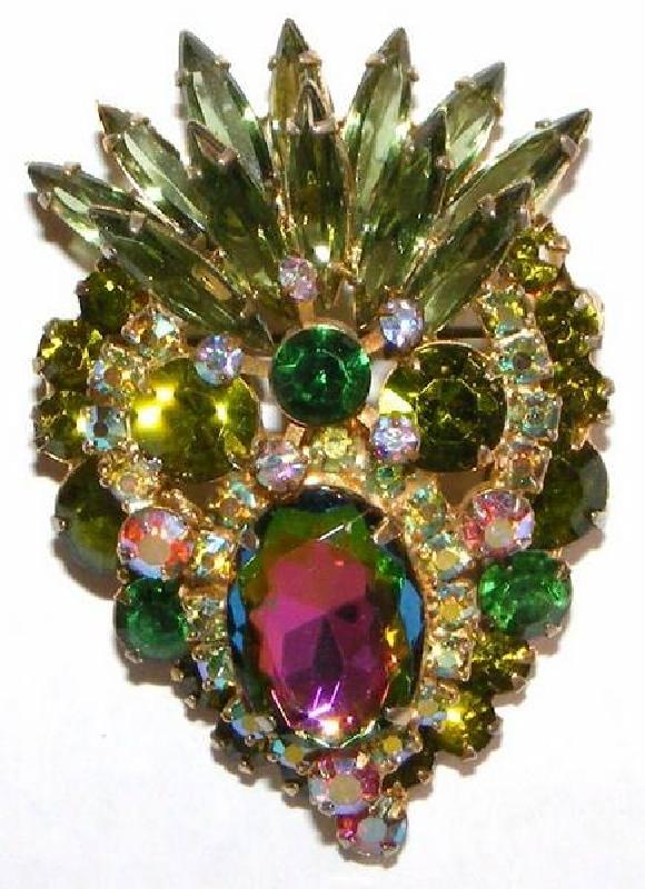Front view of Green Navettes Multi-Color/Shaded Pin Pendant