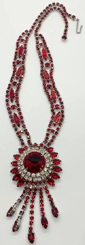 Front view of Red Navettes Rivoli/Margarita Necklace