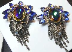 Blue Oval Multi-Color/Shaded Earrings Clip