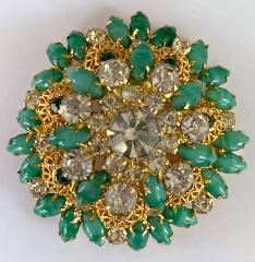 Green Cabochons Striped Brooch