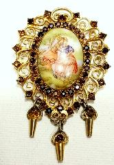 Topaz Cabochons Painted (hand/Transfer) Brooch