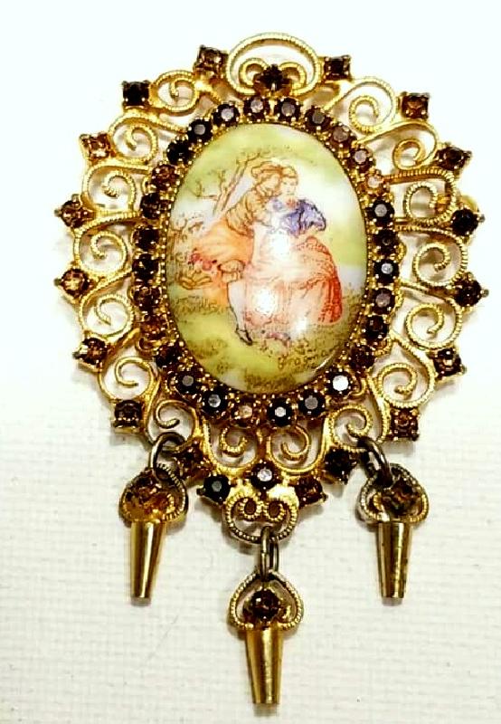 Front view of Topaz Cabochons Painted (hand/Transfer) Brooch