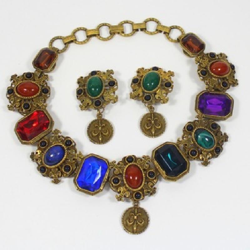 Front view of Multiple Colors Emerald Cut Necklace