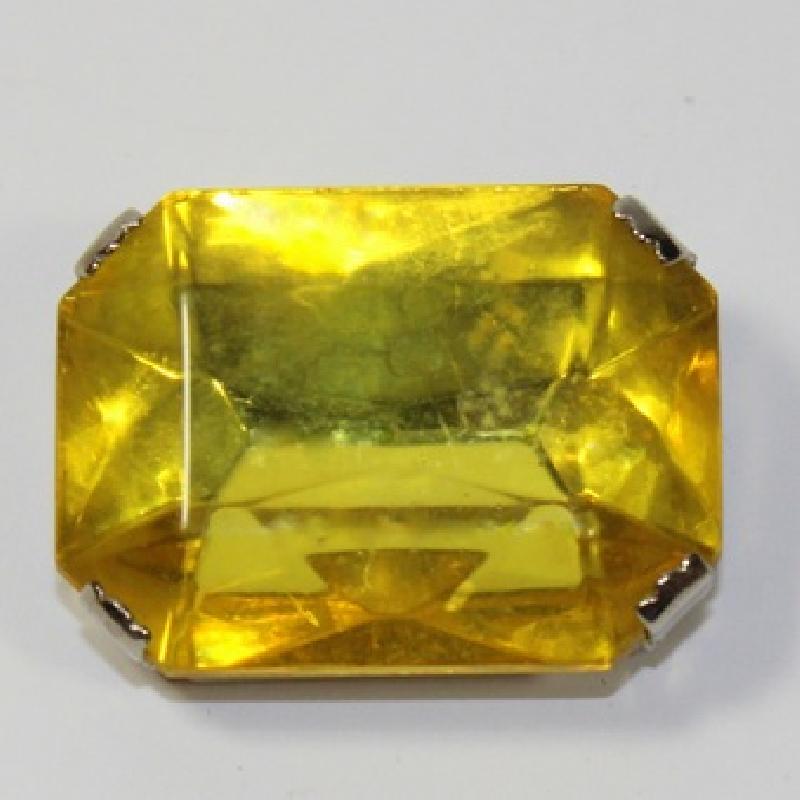 Front view of Yellow Emerald Cut Plastic Brooch