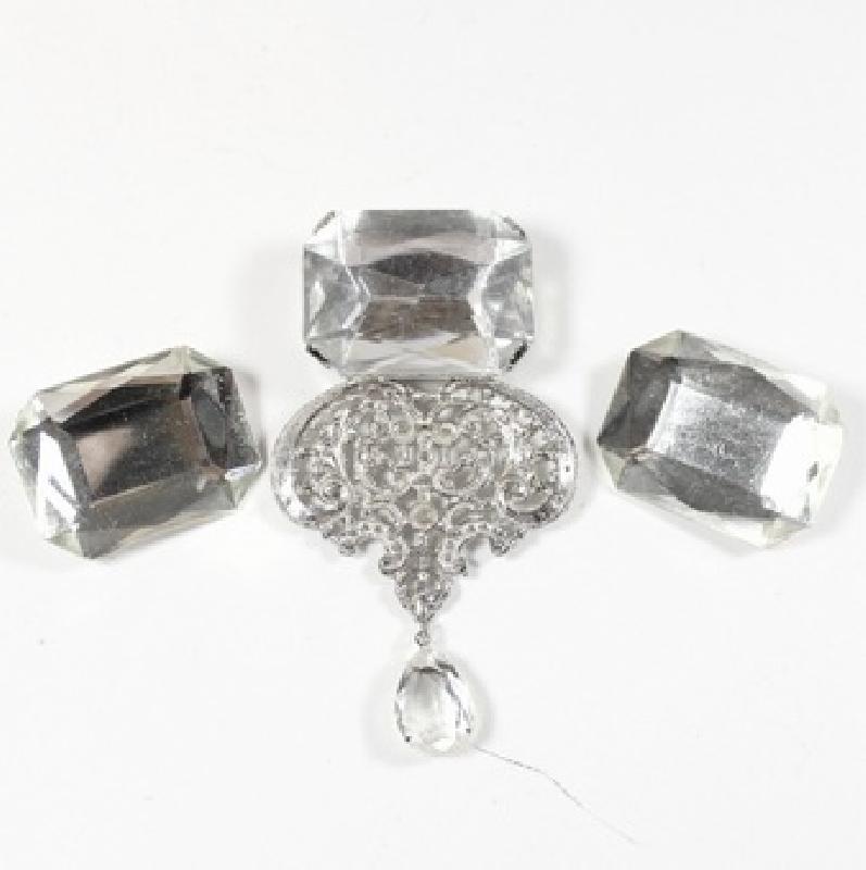 Front view of Clear Emerald Cut Earrings Clip