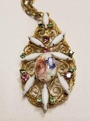 White (chalk Or Milk) Oval Painted (hand/Transfer) Pin Pendant
