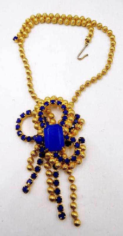 Front view of Blue Emerald Cut Necklace