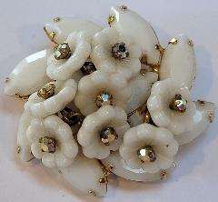 White (chalk Or Milk) Navettes Molded/Cut Brooch