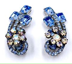 Blue Emerald Cut Earrings Clip